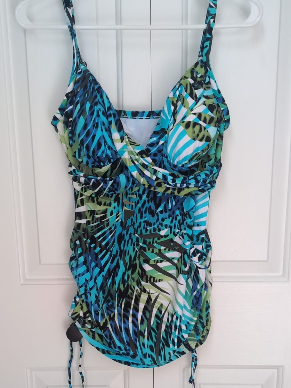 Trimshaper Tropical Adjustable Ruched Side Tankini Top